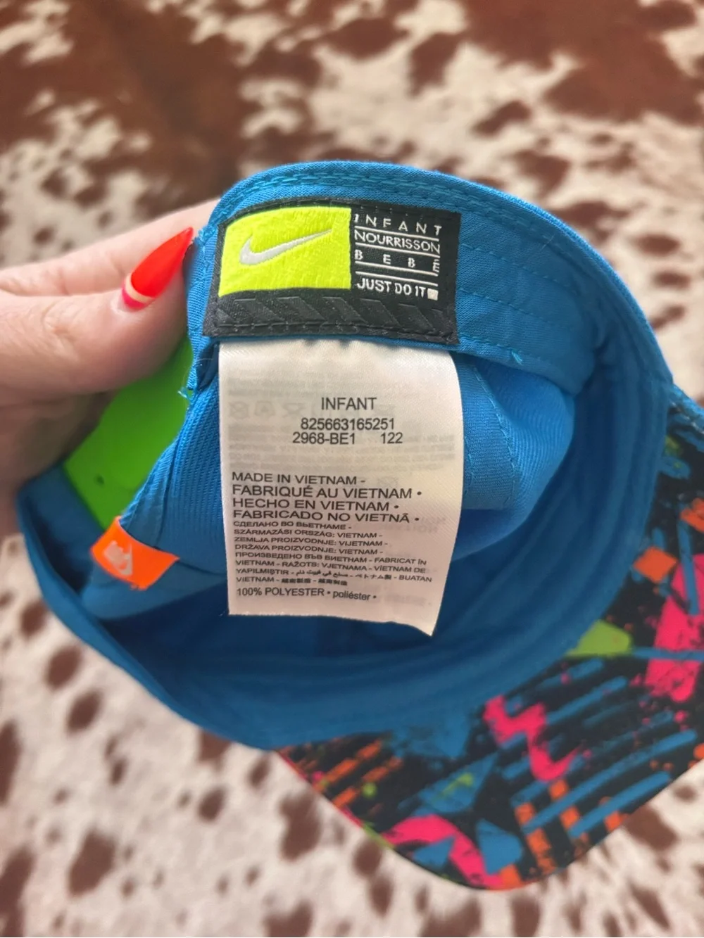Nike Kids Bright Blue Snapback Hat with Colorful Print Brim